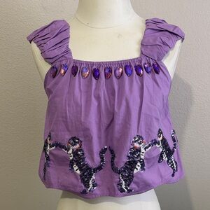 Queen of Sparkles Sequin & Gems Fun Statement Unique Ruched Sleeves Crop Top